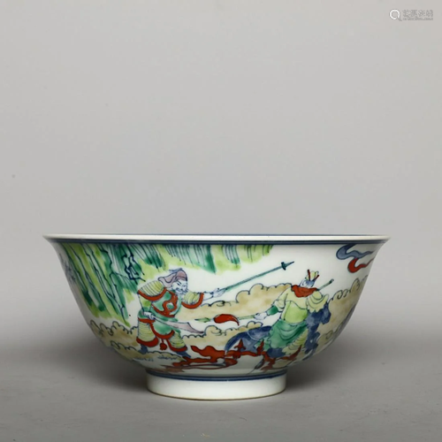 CHINESE FAMILLE-VERTE BOWL DEPICTING 'FIGURE STORY'...