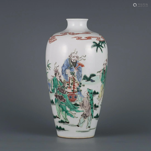 CHINESE FAMILLE-VERTE MEIPING VASE DEPICTING 'TRIO OF C...