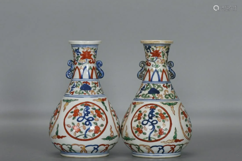 TWO CHINESE FAMILLE-VERTE TWO-HANDLED VASES DEPICTING '...