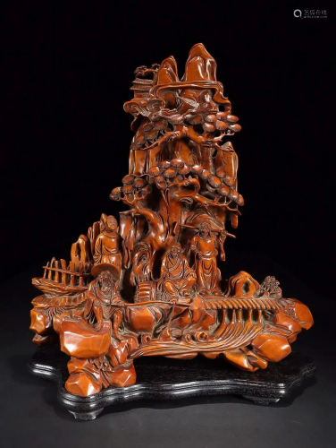 CHINESE BOXWOOD ORNAMENT WITH CARVED 'FIGURE STORY'...