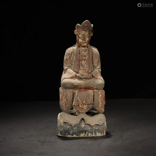 CHINESE POLYCHROMED WOOD FIGURE