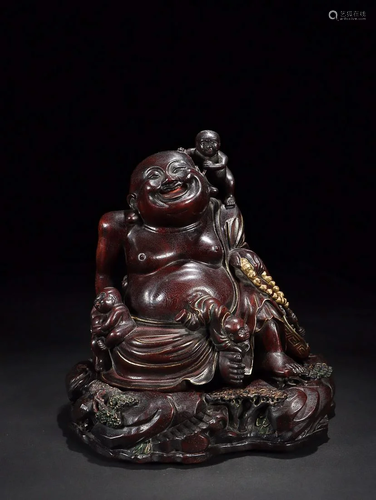 CHINESE SANDALWOOD FIGURE OF MAITREYA