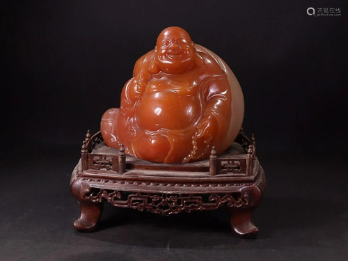 CHINESE SHOUSHAN FURONG STONE FIGURE OF MAITREYA