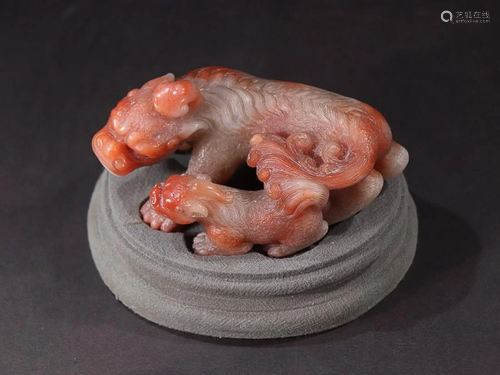 CHINESE SHOUSHAN FURONG STONE AUSPICIOUS BEAST