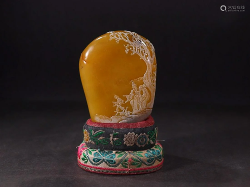 CHINESE SHOUSHAN TIANHUANG STONE ORNAMENT WITH CARVED '...