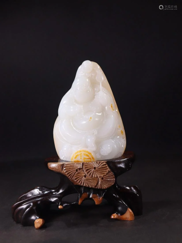 CHINESE HETIAN JADE ORNAMENT WITH CARVED MAITREYA