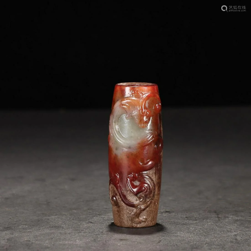 CHINESE JADE TOGGLE BUTTON WITH CARVED 'DRAGON'
