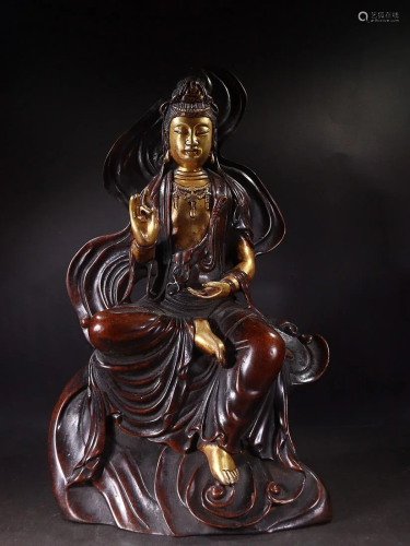 CHINESE PARCEL-GILT-BRONZE FIGURE OF GUANYIN