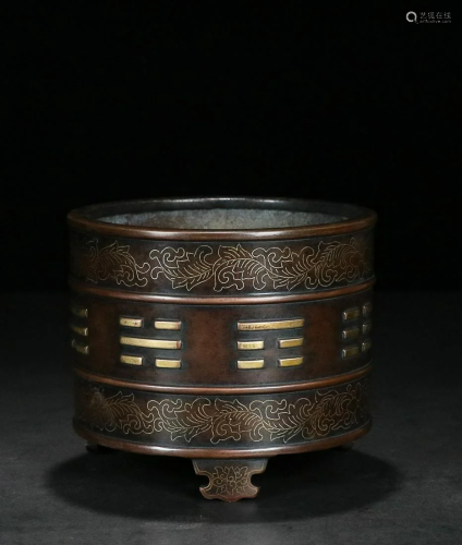 CHINESE GILDED ON SILVER-INLAID BRONZE CENSER CAST WITH ...