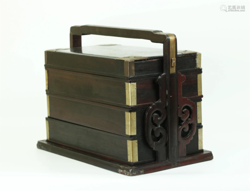 Chinese Hard Wood 3 Section & Tray Picnic Box