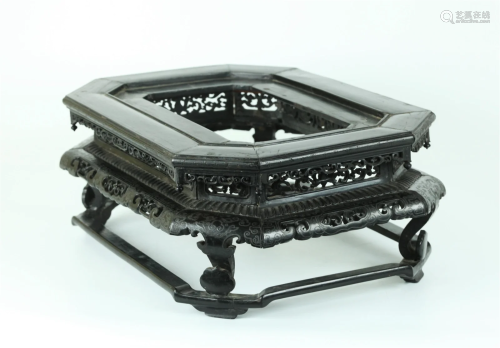 Chinese " Zitan" Wood Silver Wire Octagon Stand