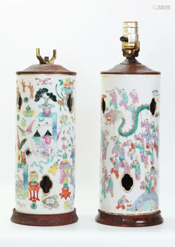 2 Chinese 19th C Enameled Porcelain Hat Stands