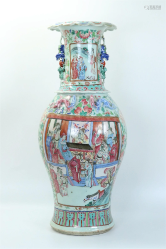 Large Chinese 19th C Famille Rose Porcelain Vase