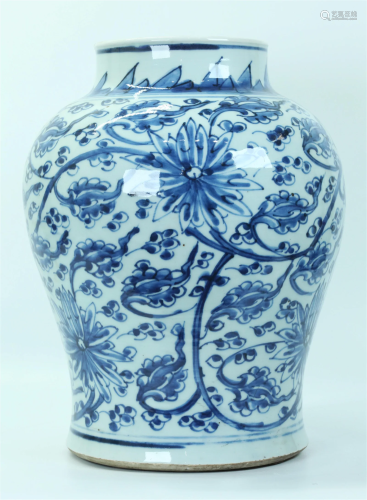 Chinese 17th Century Blue & White Porcelain Jar