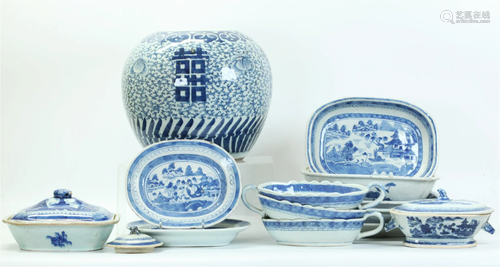 16 Chinese 19th C Blue & White Porcelains