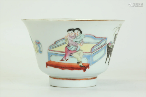 Chinese Erotic Enameled Porcelain Teacup