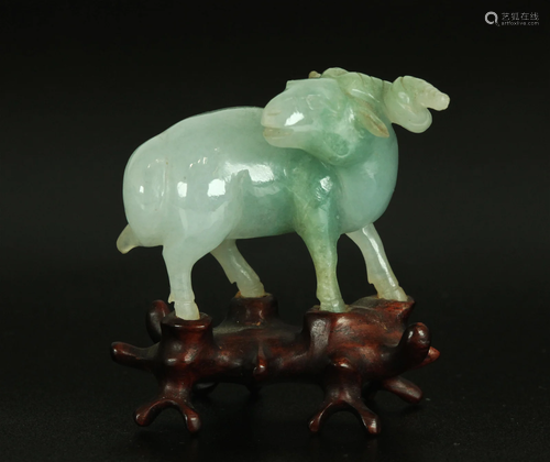 Chinese Carved & Polished Jadeite Curl-Horned Ram