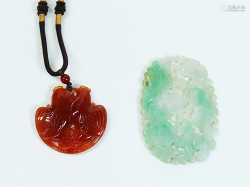 2 Chinese Pendants Apple Green & Russet Jadeite