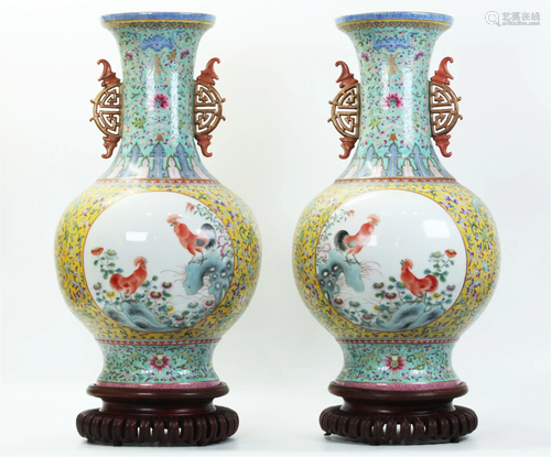 Lg Mirror Pr Chinese Famille Rose Porcelain Vases