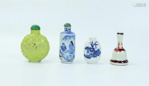 4 Chinese Qing Dynasty Porcelain Snuff Bottles