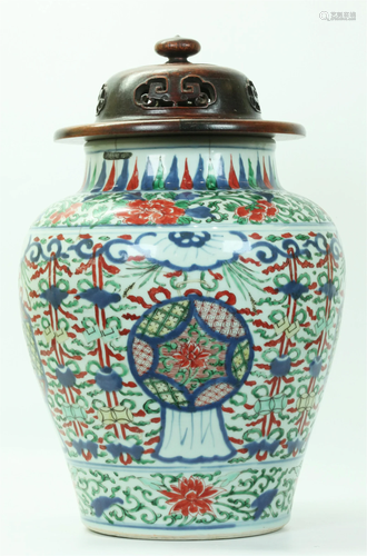 Chinese 17th C Transitional Wucai Porcelain Jar