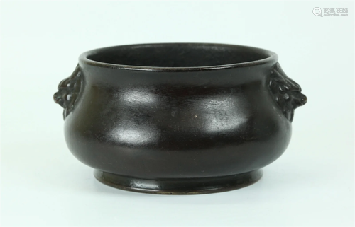 Chinese 19 C Cast Bronze Round Base Incense Burner