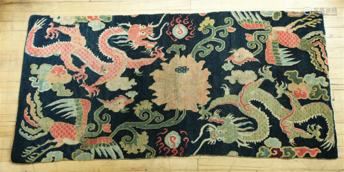 Tibetan Antique Wool Rug Dragon, Phoenix & Lotus