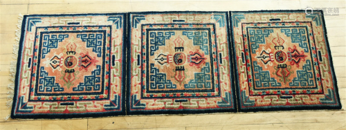 Vintage 3 Square Double Vajra Tibetan Wool Runner