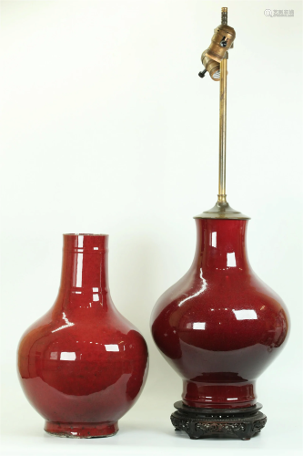 2 Chinese Underglaze Red Crackle Porcelain Vases