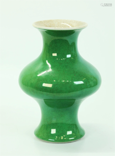 Chinese 19th C Apple Green Crackle Porcelain Vase