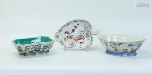3 Chinese 18th/19th C Enameled Porcelain Bowls