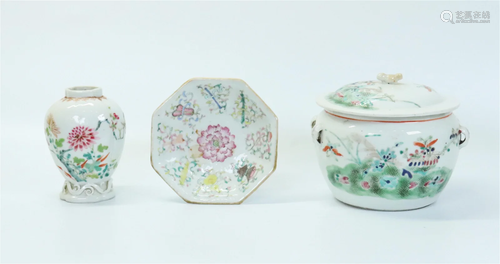 3 Chinese Porcelains 18 C Tea Jar, 19 C Dish Pot