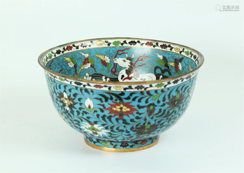 Chinese Heavy Cloisonne & Gilt Bronze Horse Bowl