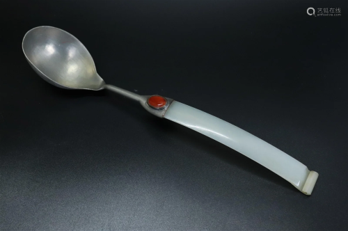 Chinese Qing White Jade Hair Pin - Pewter Spoon