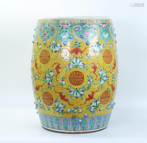 Chinese Yellow Ground Porcelain Garden Seat