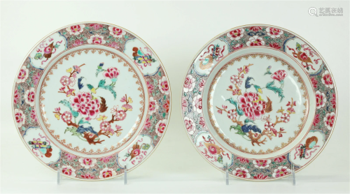 Pair Chinese 18th C Famille Rose Porcelain Plates