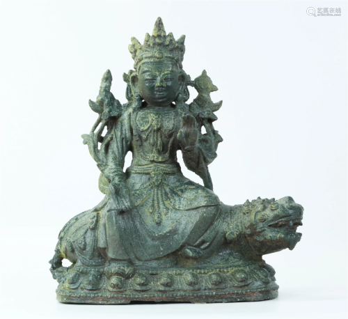Chinese Bronze Bodhisattva Seated on Animal