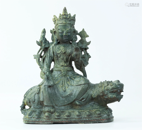 Chinese Bronze Bodhisattva Seated on Animal