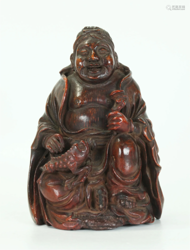 Chinese Bamboo Carving; Seated Liu Hai & Toad