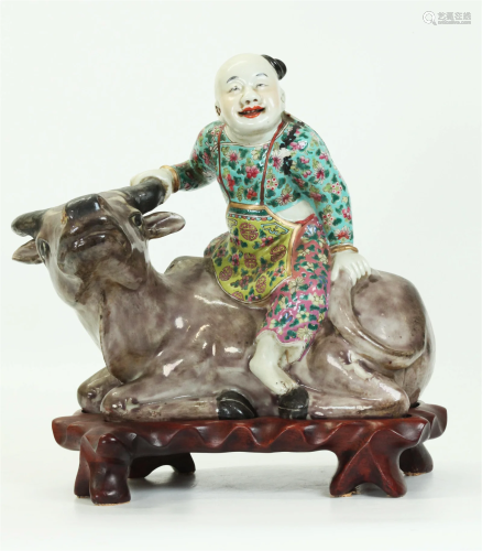 Chinese Enameled Porcelain Boy on Water Buffalo