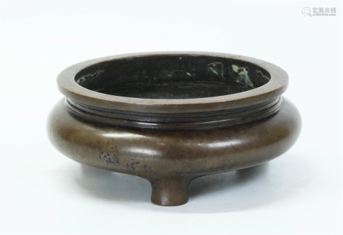 Chinese Round Bronze Incense Burner on 3 Feet