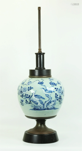 Chinese Blue & White on Celadon Porcelain Jar