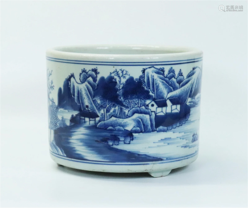 Chinese Blue & White Porcelain Landscape Censer