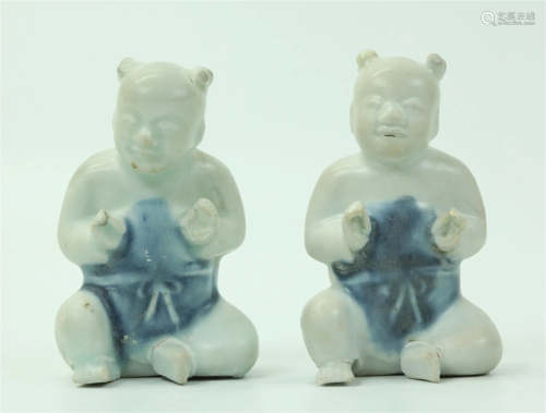 Pair Chinese 18 C Shipwreck Porcelain Boy Figures