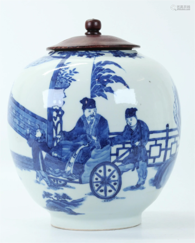 Chinese Blue & White Porcelain Figural Jar