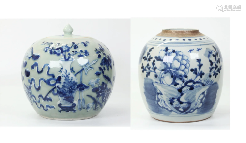 2 Chinese Blue & White Porcelain Ginger Jars