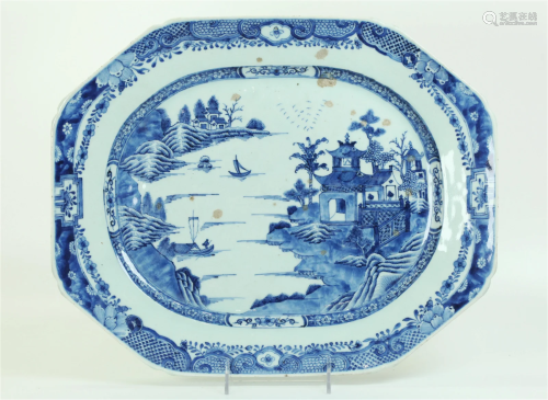 Chinese 18th/19th C Blue & White Porcelain Platter