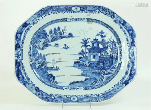 Chinese 18th/19th C Blue & White Porcelain Platter