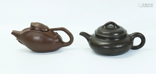 2 Chinese Yixing Teapots: Wide Mouth & Lotus Shape