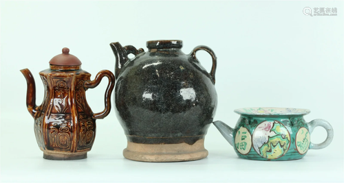 3 Vintage Chinese Yixing Pitchers or Pots